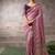 onion pink crepe designer saree with patterned blouse