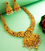gold plated goddess lakshmi temple necklace set with jhumka earrings