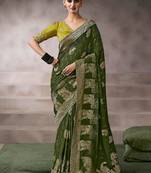 mehndi crepe designer saree with patterned blouse