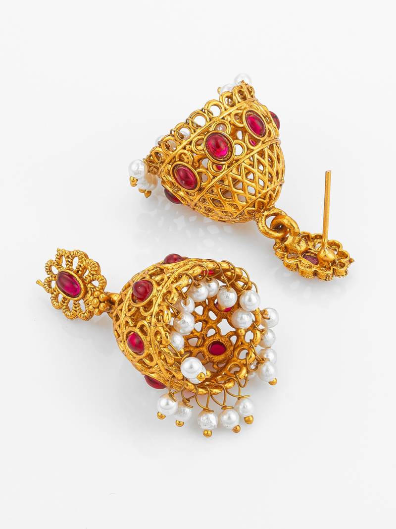 gold plated goddess lakshmi temple necklace set with jhumka earrings
