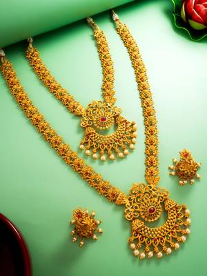 gold plated dual necklace combo set with jhumka earrings 1