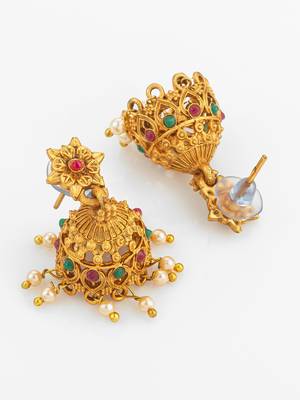 gold plated dual necklace combo set with jhumka earrings 3