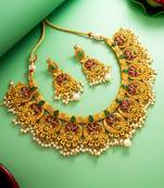 gold plated broad coin-style choker necklace set with earrings