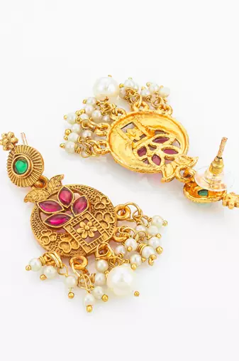 gold plated broad coin-style choker necklace set with earrings