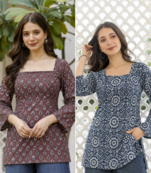 Pack of 2 handmade block printed rayon fabric  short kurti for women's