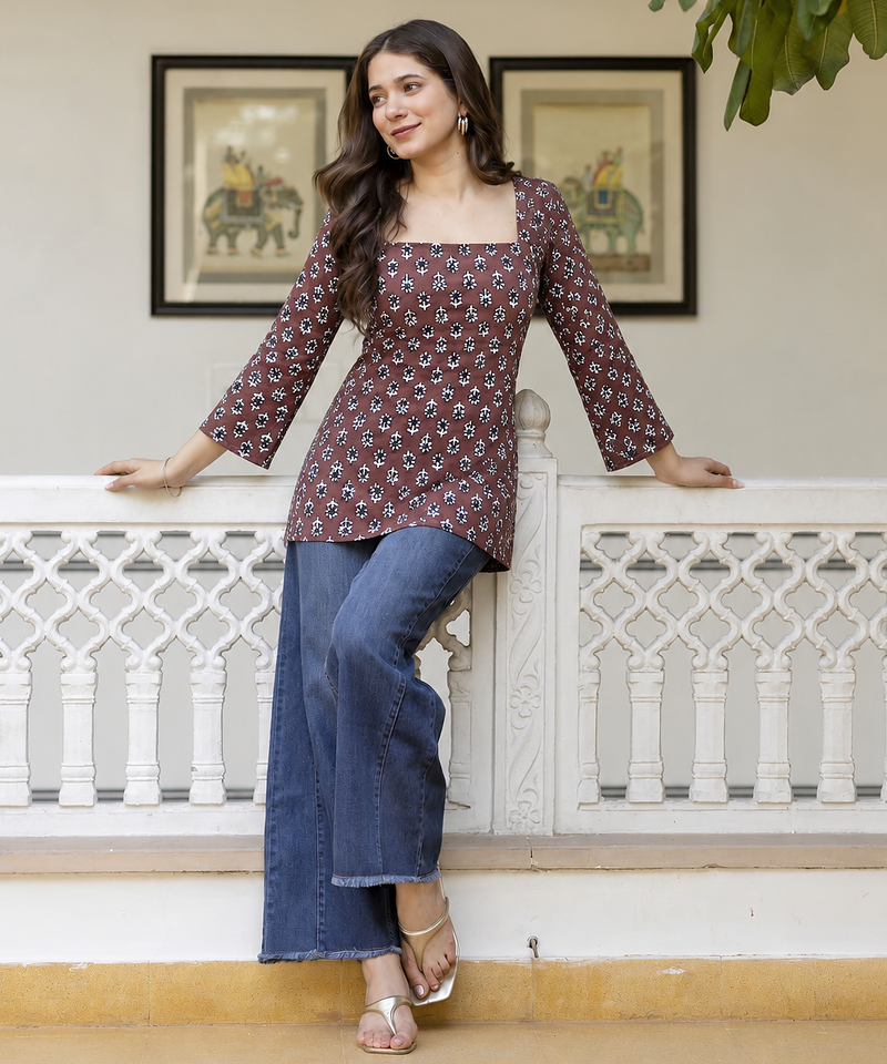Pack of 2 handmade block printed rayon fabric  short kurti for women's