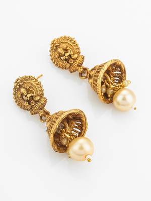 green bead multi-strand temple necklace set with jhumka earrings 3