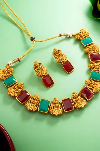 antique gold lakshmi temple necklace set with earrings