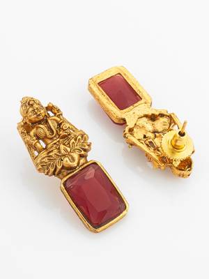 antique gold lakshmi temple necklace set with earrings 3