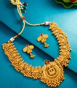 gold plated temple motif necklace set with earrings