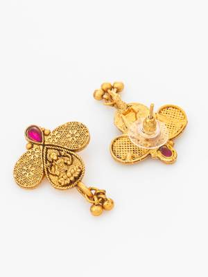 gold plated temple motif necklace set with earrings 3