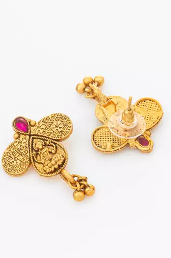 gold plated temple motif necklace set with earrings