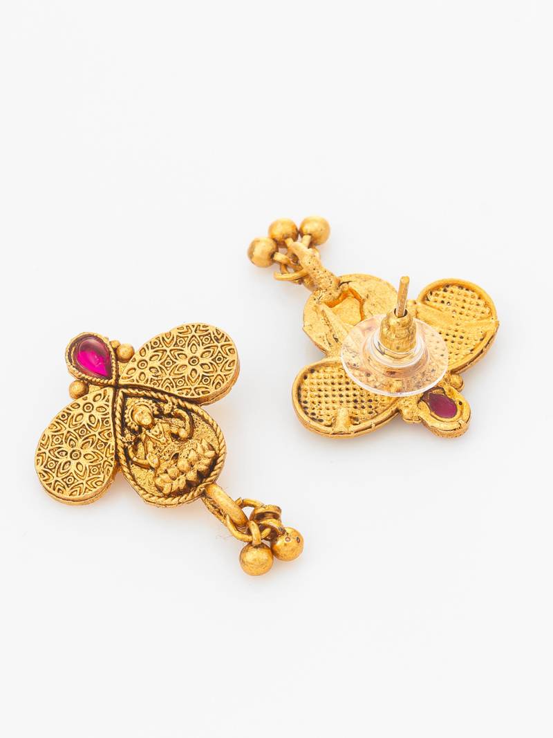 gold plated temple motif necklace set with earrings