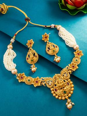pearl strand temple necklace set with earring 1