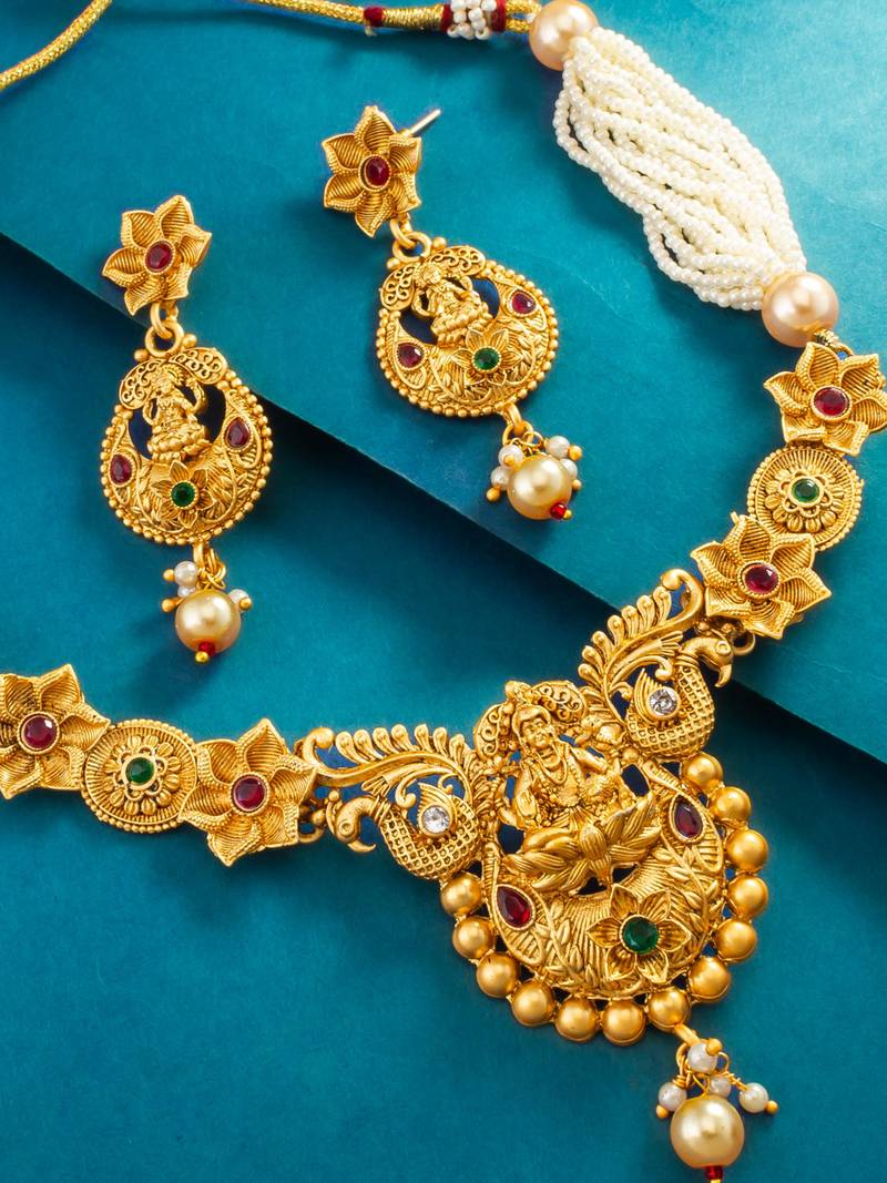 pearl strand temple necklace set with earring