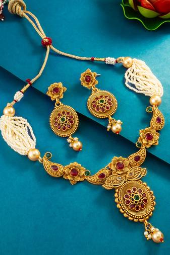 floral pearl strand necklace set with earrings