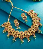 floral peacock motif necklace set with earrings