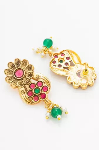 floral peacock motif necklace set with earrings