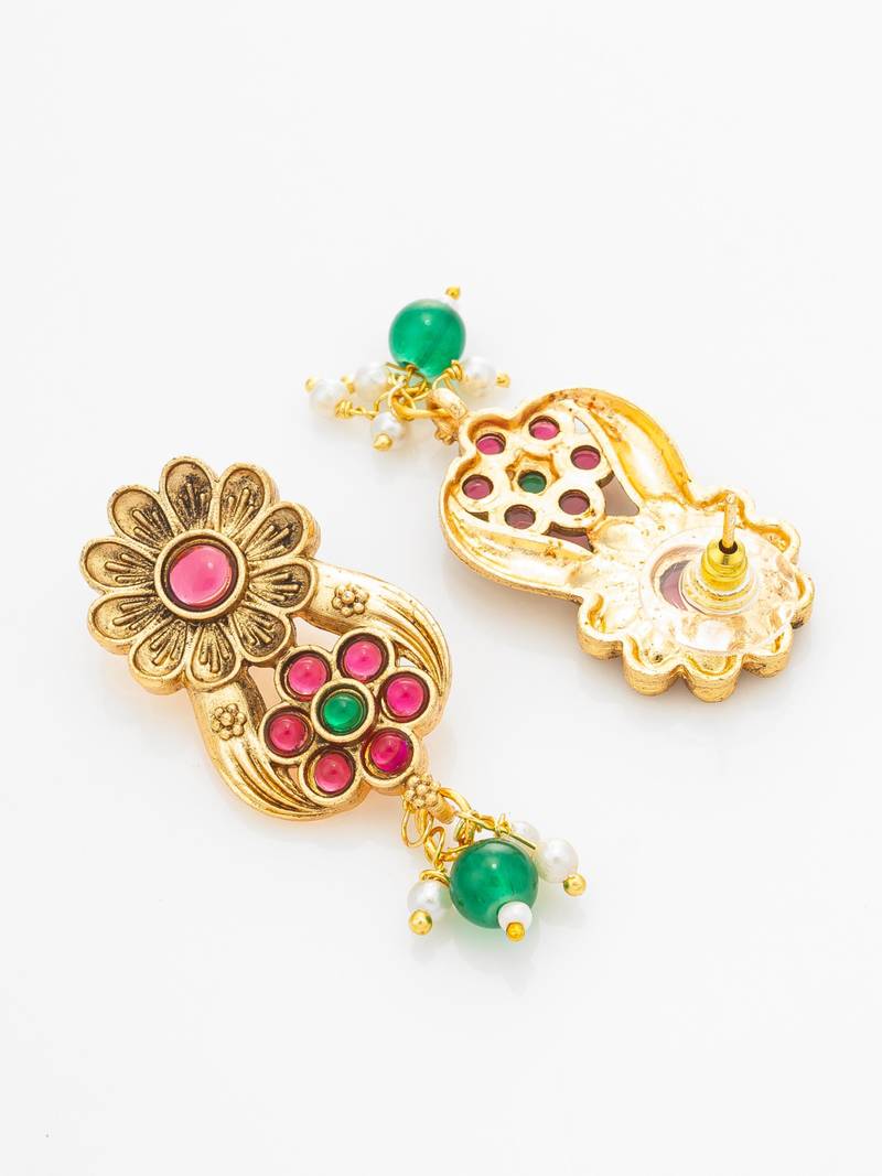 floral peacock motif necklace set with earrings
