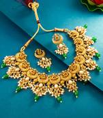 temple crescent motif pearl necklace set with earrings