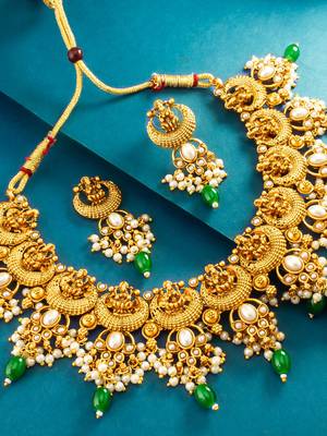 temple crescent motif pearl necklace set with earrings 2