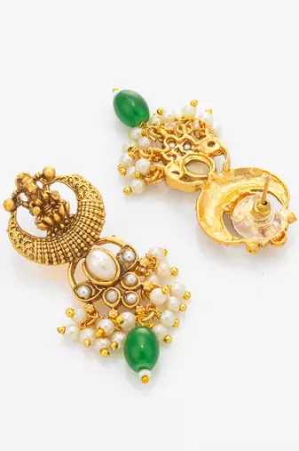 temple crescent motif pearl necklace set with earrings