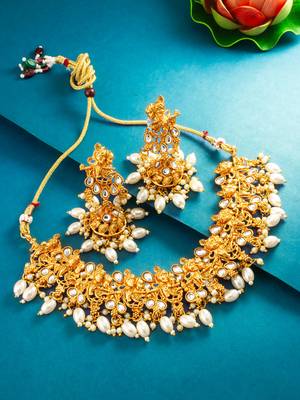 kundan krishna motif choker necklace set with earrings 1