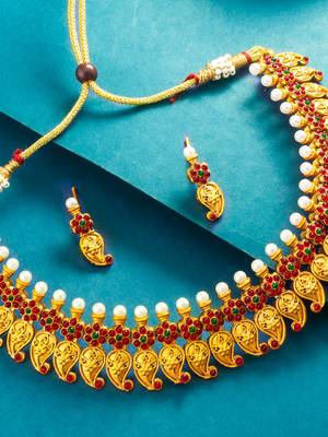 mango paisley motif necklace set with earrings 2