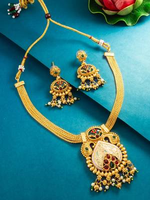 meenakari floral pendant necklace set with earrings 1