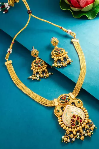 meenakari floral pendant necklace set with earrings