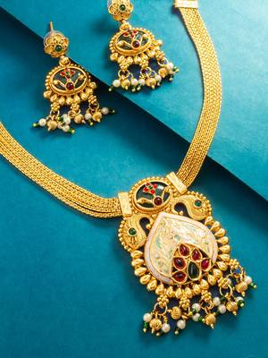 meenakari floral pendant necklace set with earrings 2