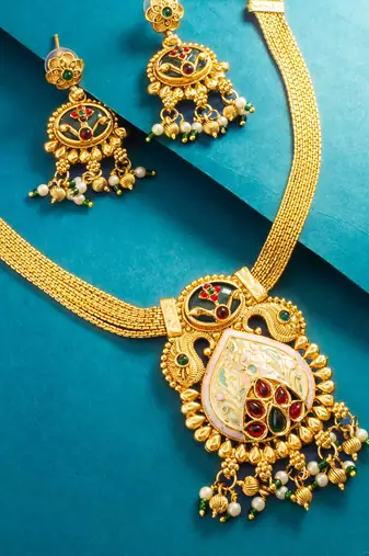 meenakari floral pendant necklace set with earrings