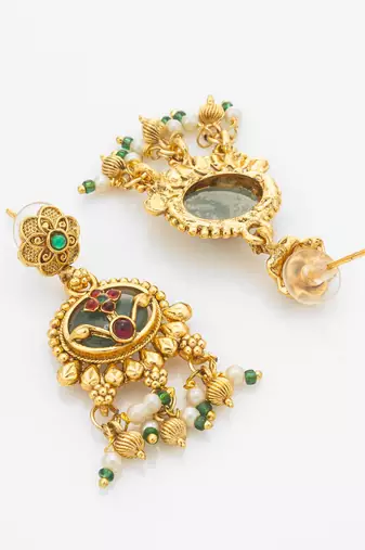 meenakari floral pendant necklace set with earrings