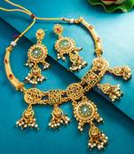 green medallion peacock motif necklace set with earrings