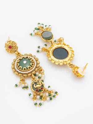 green medallion peacock motif necklace set with earrings 3
