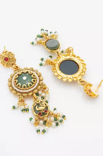 green medallion peacock motif necklace set with earrings