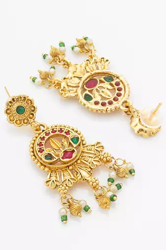 diamond motif statement pendant necklace set with earrings