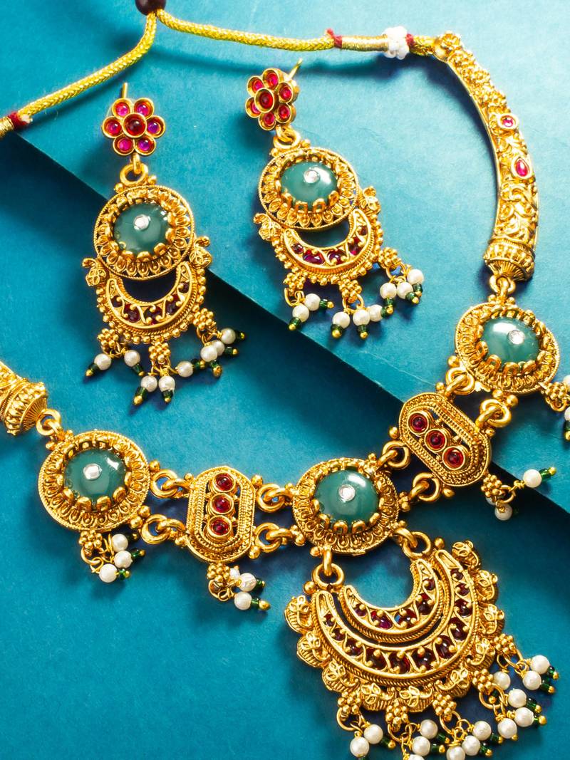 crescent drop medallion necklace set with earrings
