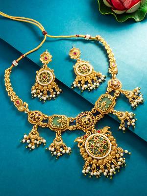 elephant motif statement pendant necklace set with earrings 1