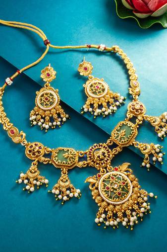 elephant motif statement pendant necklace set with earrings