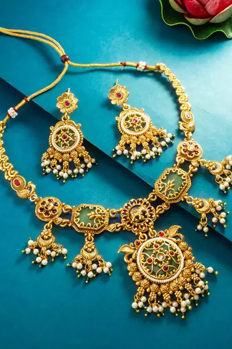 elephant motif statement pendant necklace set with earrings