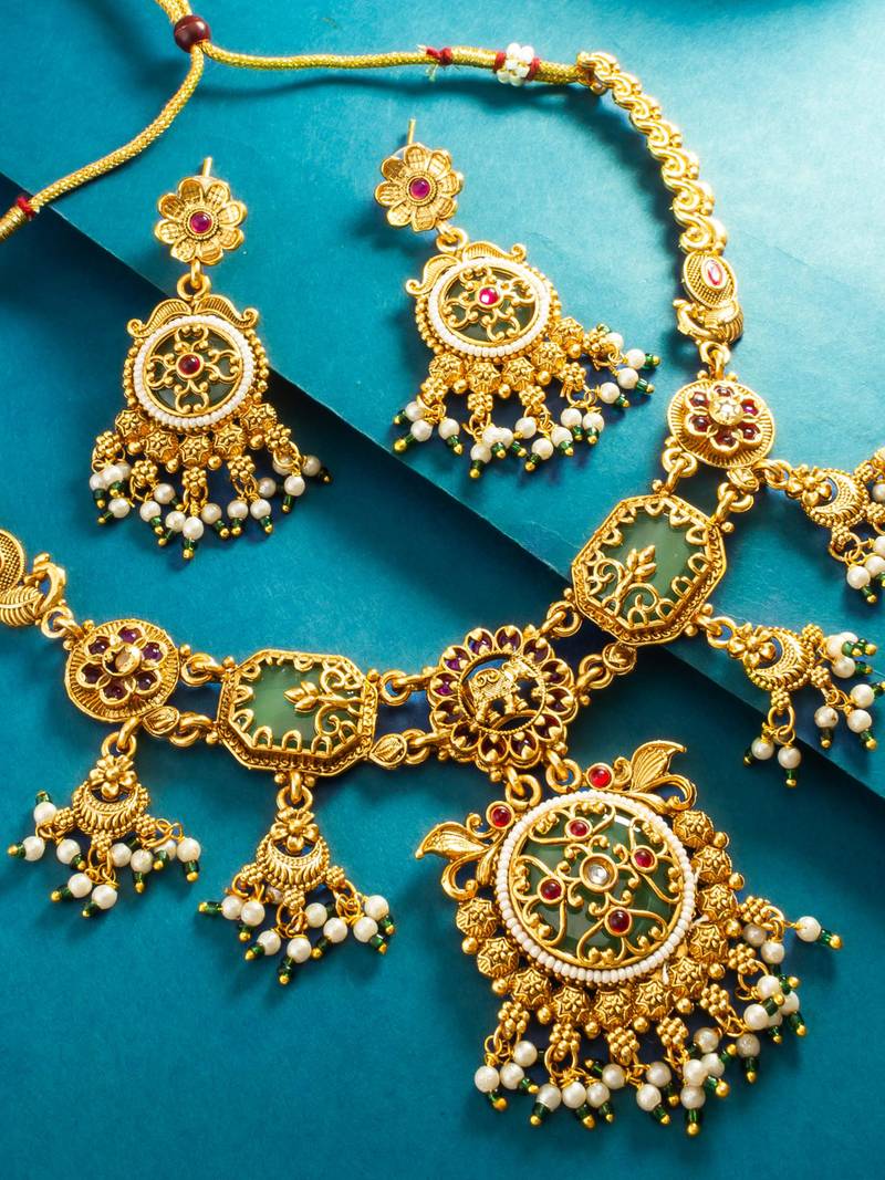 elephant motif statement pendant necklace set with earrings