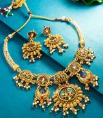 lotus motif crescent drop necklace set with earrings