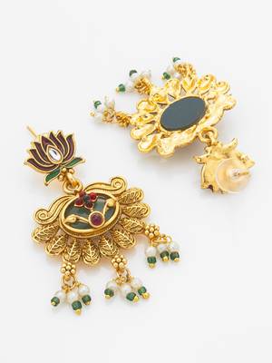 lotus motif crescent drop necklace set with earrings 3