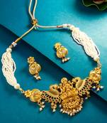 goddess lakshmi temple pearl strand necklace set with earrings