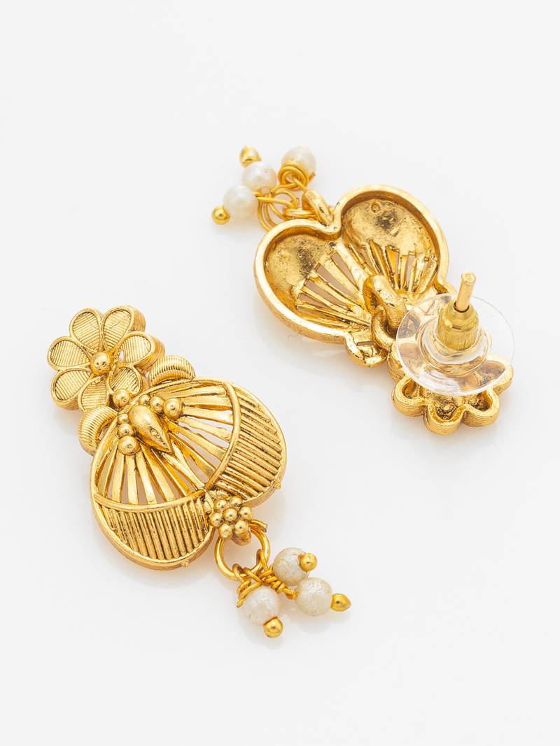 goddess lakshmi temple pearl strand necklace set with earrings