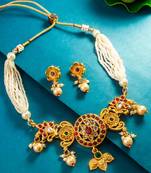 medallion motif pearl strand necklace set with earrings