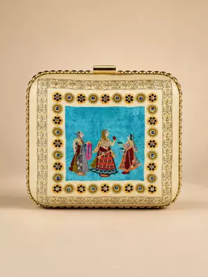 Royal Courtesan Miniature Art Clutch Bag with Gold Embellishment 1