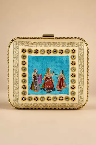 Royal Courtesan Miniature Art Clutch Bag with Gold Embellishment