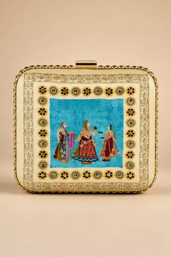 Royal Courtesan Miniature Art Clutch Bag with Gold Embellishment